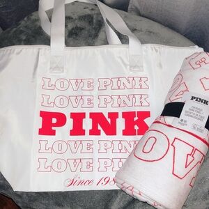 PINK Victoria's Secret White Tote with Bold Hot Pink Logo